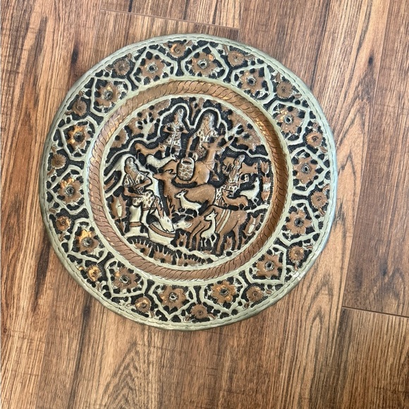 Vintage Persian Hand Hammered Copper Tinned Wall Hanging Plate Dish Tray - Picture 2 of 8